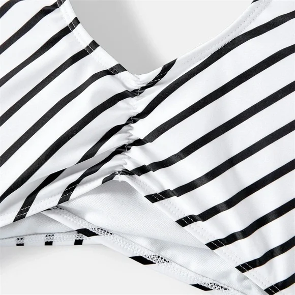 Pat Pat Women’s Striped Black/White Top with Teal Bottom Swimsuit One Piece Sz M - Picture 4 of 6